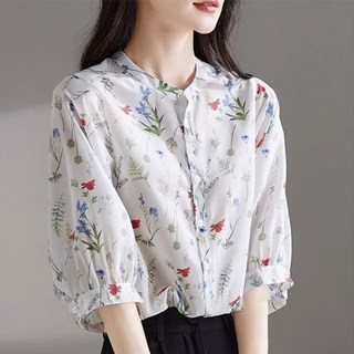 휠렉스 여성 라운드넥 패션 꽃무늬 반팔 셔츠 YA13