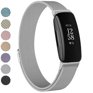 Vanjua Fitbit Inspire 2 밴드 여성용 남성용 스테인리스 스틸 메탈 메시 루프 조절 가능한 마그네틱 손목 밴드 교체 스트랩 Fitbit Inspire 2 / In, Small, 1개, 실버