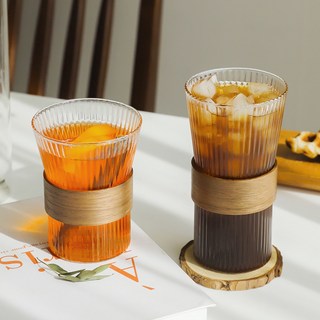 홈카페 감성 추천 우드 홀더 내열 유리컵 310ml 450ml, 이든 4-1(우드) 내열유리컵 310ml, 1개