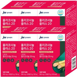 JW중외제약 폴리코사놀 플러스 20 레이 사탕수수 식약청인증 HACCP 홍국(부원료), 6개, 30정