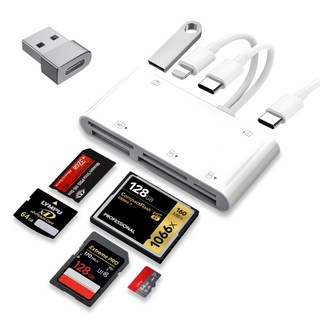 7in2 멀티허브 외장하드 TF SD XD CF MS USB C타입 올인원 카드리더기, 화이트, 1개