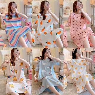 여름 롱 원피스 반팔 잠옷 면 파자마 임산부 홈웨어 z18+071hu