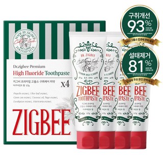 지그비 프리미엄 대용량 고불소 구취/백태 제거 치약 아쿠아민트향, 4개, 117g