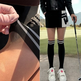 바이제이알 몸매보정 오버니 투톤 스트라이프 골프스타킹 2개세트, 2.블랙+블랙, 2개
