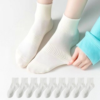 비엠에스 여성용 무지 학생 중목 양말 10켤레