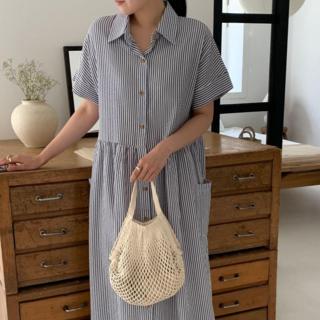 바이위시 지지미 카라 단추 빅사이즈 셔츠 롱 원피스