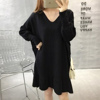 C.ONLIE SHOP여성 브이넥 오버핏 플레어 니트 미디 원피스 HMS452 원피스 하객룩 하객원피스