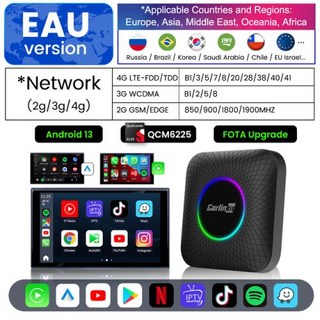 카링킷 CarlinKit 안드로이드 13 TV 8 코어 자동 무선 어댑터 도요타 Netfilx 스포티파이, 3) 8GB RAM 128GB ROM - EAU, 1개