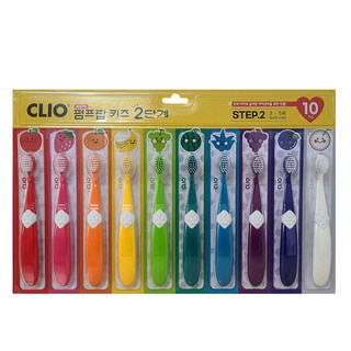 크리오 펌프팝 키즈 2단계 어린이 칫솔, 혼합색상, 10개입, 1개