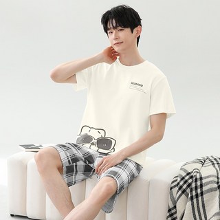 YANGTA 남성 잠옷 여름 얇은 캐릭터 반팔 세트 캐주얼 심플 루즈핏 아웃도어 홈웨어