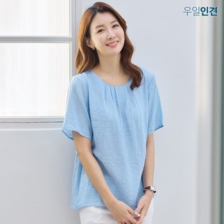우일 여성 인견 링클 반팔 블라우스
