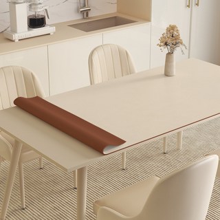 Alemon 양면 가죽 방수 식탁보 테이블 매트, 130x80cm, 브라운+크림, 1개