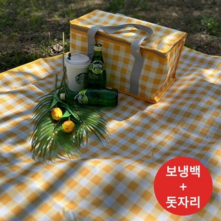 모두니 야외 피크닉 방수 대형 돗자리 보냉백세트, 레드체크, L(150X200)