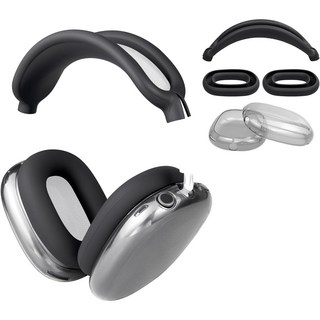 SOULWIT 보호 키트 호환 AirPods Max 에어팟 맥스 헤드밴드 커버 + TPU 케이스 프로텍터 + 실리콘 이어패드 커버 땀 방지 3-in-1 악세사리 세트, Black, 1개