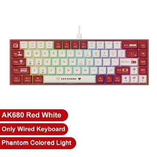 AJAZZ AK680 게임용 기계식 키보드 ABS 키 캡 68 유선 무선 블루투스 핫 스왑 Pc 노트북 용 맞춤형 가스켓, 01 빨간색 스위치, 05 Red-Wired, 적축