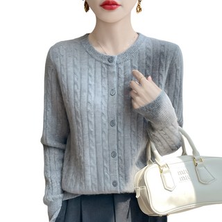 여성 기본핏 라운드넥 세로 꽈배기 데일리 니트 가디건 아유꽈가디건 Women's Cardigan DMR542 상품 이미지