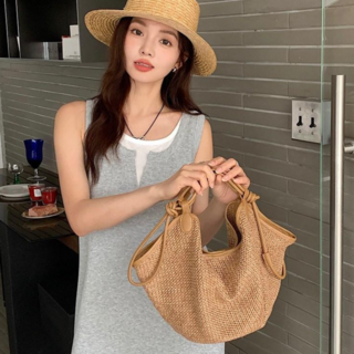 Mimi Market 여름휴가용 숄더백 핸드백 라피아백 2025 대용량 토트백 만두백