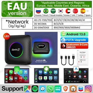 안드로이드 유선 CarlinKit 128G 4G Ai 자동차 스마트 QCM6125 CarPlay에 Netflix 및 13 LTE 8G 안드로이드 GPS 24G WiFi YouTub, [01] 4GB 64GB, [03] EAU SM6225 LED, 3) 4GB 64GB  EAU SM6225 LED, [01] EAU Android 13 LED
