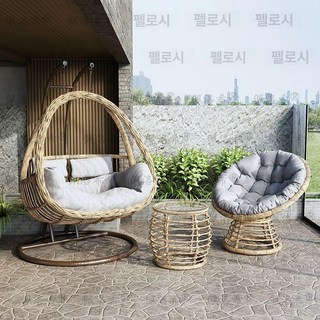 루앤샵 테라스흔들야외그네 펜션 원목 흔들의자 카페, 23.더블 더블 폴 오리지널 우드 컬러 + 드럼 커피