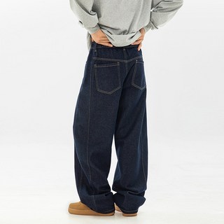 HANYO 남성용 와이드 빈티지 생지 데님 팬츠
