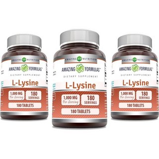 포뮬러 L-라이신 1000mg 아미노산 정제 | 비-GMO | 글루텐 프리 | 미국산 (90개), 180 | 3 Pack, 3개