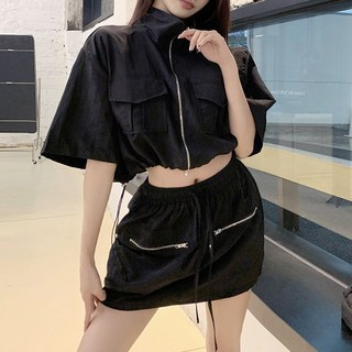 대박난박양 크롭 집업+밴딩 미니 스커트 SET