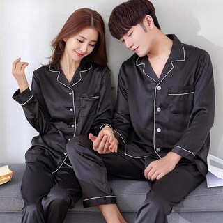 클래식 카라 실크 파자마 잠옷 세트 남자 여자 커플 홈웨어 셋업