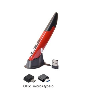 마우스펜 2.4G 무선 마우스 펜 개성 있는 세로 펜 모양 스타일러스 배터리 마우스 PC 및 노트북 마우스에, 04 OTG Red, 한개옵션1