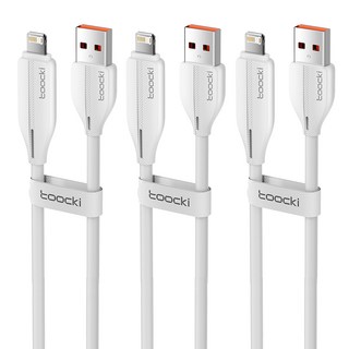 Toocki 툭키 아이폰 라이트닝 A to 8핀 타입 고속 충전 케이블, 3개, 화이트, 2m