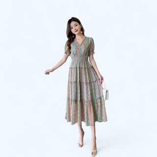 [C&D] 플로랄 톤앤 브이넥 쉬폰 꽃무늬 데이트룩 원피스