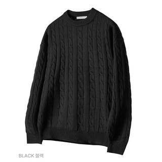 팀스핏 남성용 워셔블 빅사이즈 오버핏 꽈배기 라운드 니트 티셔츠 썸네일