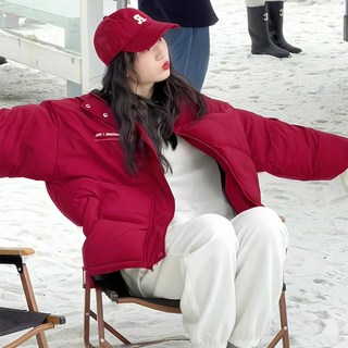 레드 패딩 여 추동 아우터 숏 스타일 조한계 얇은 패딩 베이커리에 도톰함