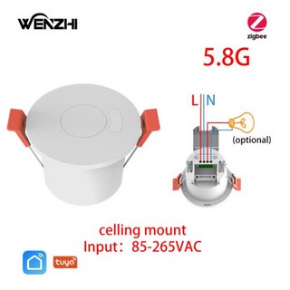 ZigBee 와이파이 Mm와트ave 레이더 인체 감지 모션 센서 조명 스위치 조도 투야 스마트 라이프 홈 자동, 05 ZigBee 5.8G ceiling, 1개