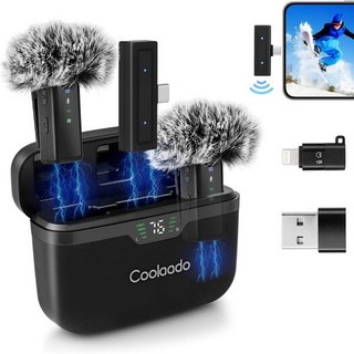 충전 케이스가 있는 무선 라발리에 마이크 시스템 라이트닝USB-CA 플러그가 올인원 클립온 라펠 듀얼 100피트 범위 아이폰안드로이드노트북 비디오 녹화용 노이즈 캔슬링 기능, Black