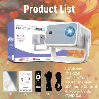 TP350 프로젝터 4K Netflix 인증 Android 13 650ANSI 1080P 네이티브 Wifi6 BT5.2 휴대용 자동 키스톤 보정, 01 TP350, 02 EU 플러그, 01 빠른, 2) TP350