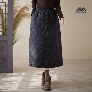 POMTOR 여성 롱치마 패딩 스커트 겨울 기모 치마
