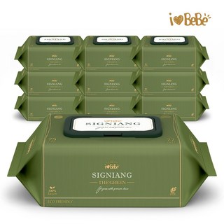 아이러브베베 시그니앙 75g 더그린 77매 10팩 캡형 아기물티슈, 10개