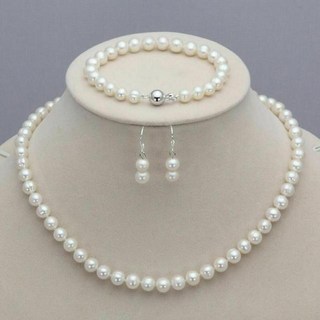 천연 리얼 핵 담수 진주 목걸이 7-8mm 리얼 천연 담수 진주 목걸이 팔찌 귀걸이 쥬얼리 세트