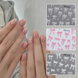 내추럴 리본 네일 스티커 3종1세트 3D 엠보 아트스티커 셀프네일 DIY, 3개, 화이트 핑크