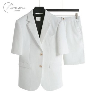 AOKADA 여름 얇은 세미정장 반팔 반바지 세트 멋진 데일리 남자정장