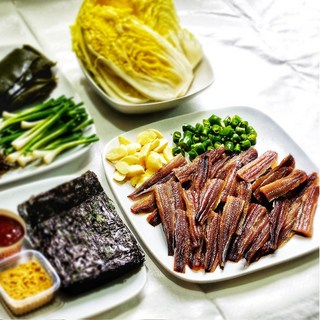 구룡포 과메기 손질 야채 세트 포항 해풍건조 햇 꽁치 과매기 아빠 미소, 1세트, 2인세트) 완전손질과메기20쪽+야채1세트