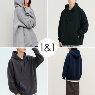 아모르주 오버핏 남녀공용 무지 후드티 1+1