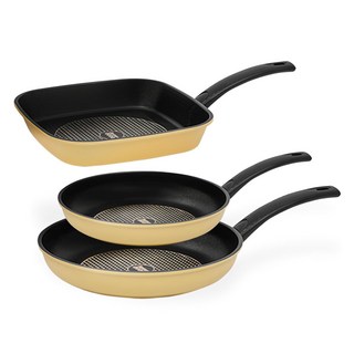 인터쿡 다이아 후라이팬 세트 3개, 옐로우, 사각팬 27cm + 후라이팬 28cm + 후라이팬 24cm, 1세트
