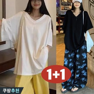 (세일 추천) 125kg까지 1+1 빅사이즈 여성 냉장고 시원한 얇은 무지 베이직 반팔 티셔츠 여름 편한 드레이프 패션 통기성 오버핏 박스 상의 큰옷 데일리 코디 미디티 캐주얼 티