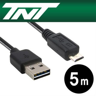 TNT USB 양면인식 마이크로 5핀 케이블 5m/NM-TNTR06/스마트폰 충전+데이터전송/USB2.0 AM(양면인식 커넥터)-Mic, 1개