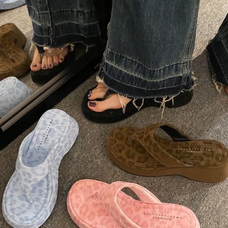 레오파드 웨지 쪼리 통굽 슬리퍼 부드러운 스웨이드 재질 6CM
