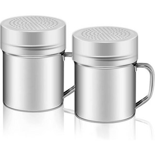 497987 뚜껑과 손잡이가 있는 13.5oz 파우더 쉐이커 스테인리스 미세 메쉬 시프터 코코아 시나몬 파우더아이싱슈가초콜릿커피 13.5oz2pcs, 13.5OZ*2pcs