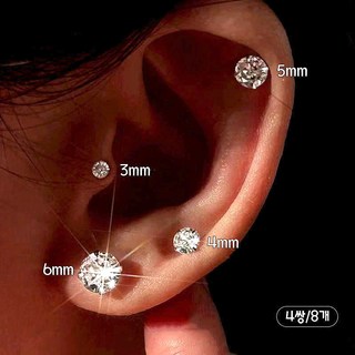 FANSYLI 랩다이아귀걸이 S925 실버 침 모이사나이트 큐빅 귀뚫기용 피어싱 3mm 4mm 5mm 6mm 귀걸이 세트 4p 0326JLL035