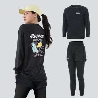여자 루즈핏 긴팔 래쉬가드 상의 + 반바지 레깅스 하의 팬츠 세트 비치웨어 체형커버 자외선차단 휴양지 바캉스룩