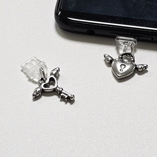 밍몽 엔틱 날개 하트 열쇠 자물쇠 충전단자보호캡 먼지마개